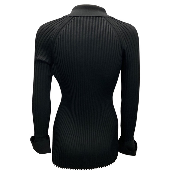 PROENZA SCHOULER BLACK RIBBED KNIT CARDIGAN SWEATER - Picture 3 of 6